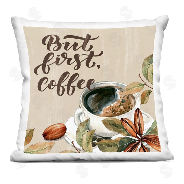 stupell industries Kim Allen | Rustic But First Coffee Printed Throw Pillow