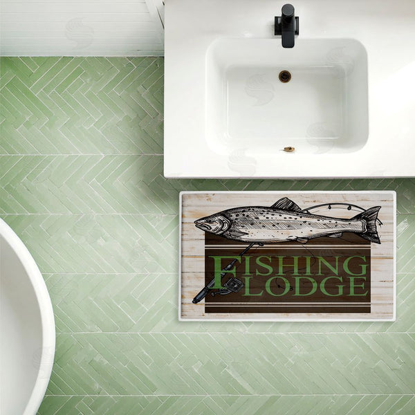 Stupell Industries Kim Allen | Rustic Fishing Lodge Plush Bath Mat