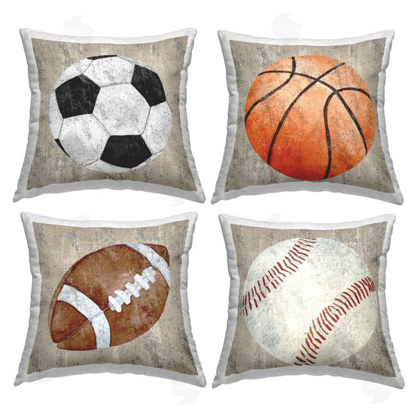 Stupell Industries Kim Allen | Rustic Varied Sports Balls Printed Throw Pillow Set