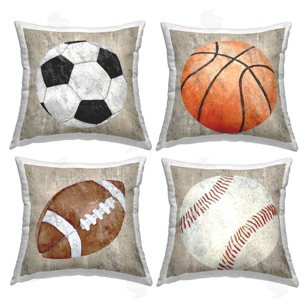 stupell industries Kim Allen | Rustic Varied Sports Balls Printed Throw Pillow Set
