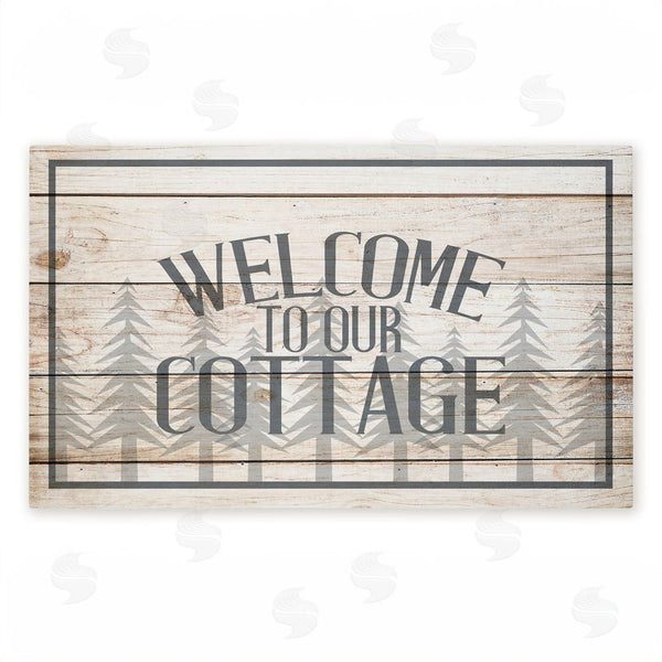stupell industries Kim Allen | Rustic Welcome Cottage Trees Non-Woven Door Mat