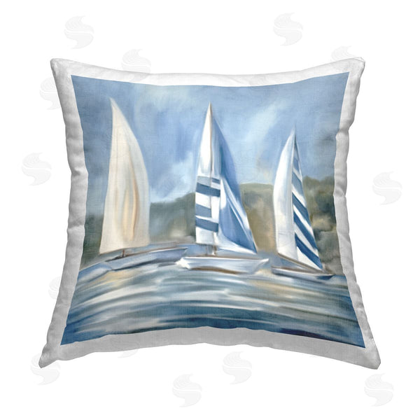 stupell industries Kim Allen | Sailboat Trio Drifting Printed Throw Pillow