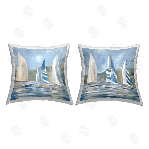 Stupell Industries Kim Allen | Sailing Striped Boats Printed Throw Pillow Set