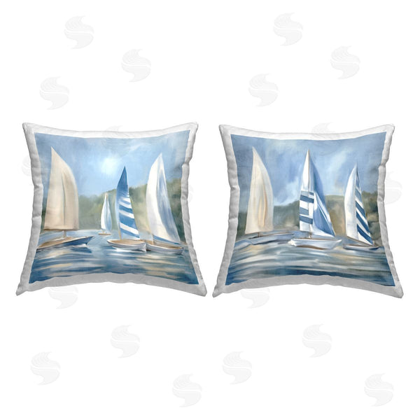 stupell industries Kim Allen | Sailing Striped Boats Printed Throw Pillow Set