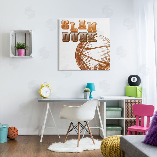 Stupell Industries Kim Allen | Slam Dunk Basketball Sports Ball Orange Varsity Typography Wall Art