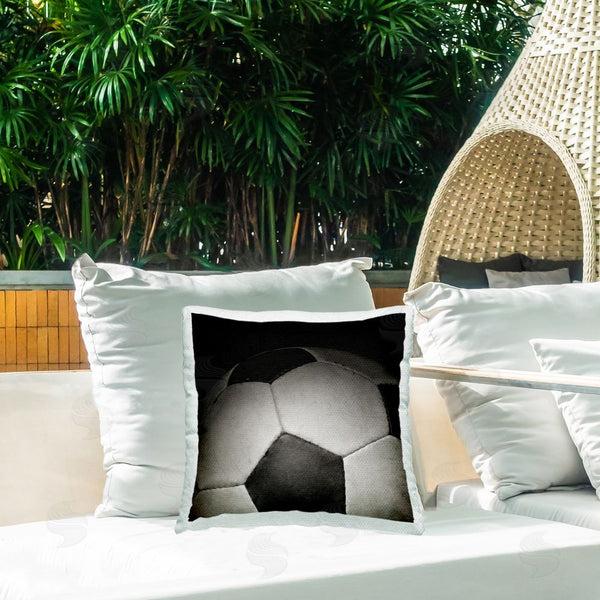 Stupell Industries Kim Allen | Soccer Closeup On Black Printed Throw Pillow