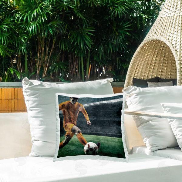 Stupell Industries Kim Allen | Soccer Kick In Action Printed Throw Pillow