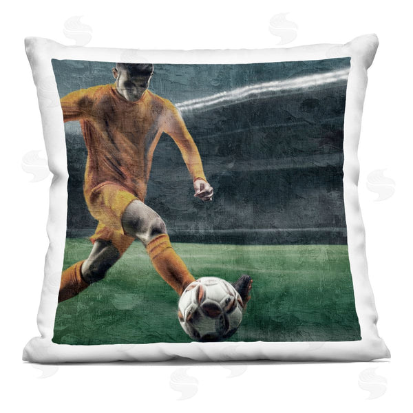 stupell industries Kim Allen | Soccer Kick In Action Printed Throw Pillow