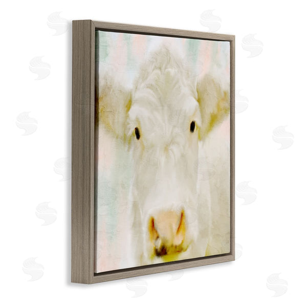 Stupell Industries Kim Allen | Soft White Cow Cattle Face Closeup Layered Background Wall Art