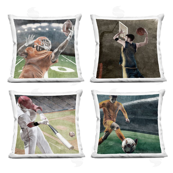 stupell industries Kim Allen | Sports Balls In Action Printed Throw Pillow Set