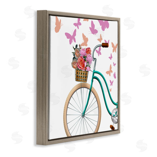 Stupell Industries Kim Allen | Summer Bicycle Flower Basket Pink Fluttering Butterflies Wall Art