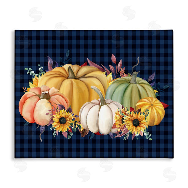 stupell industries Kim Allen | Sunflowers & Pumpkins Botanical Arrangement Blue Tartan Pattern Wall Art