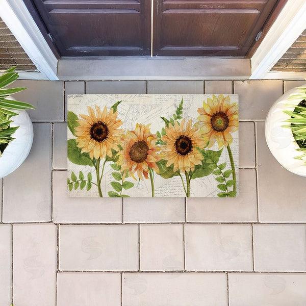 Stupell Industries Kim Allen | Sunflowers & Vintage Letter Mail Non-Woven Door Mat