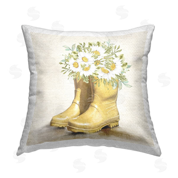 Stupell Industries Kim Allen | Sunny Daisy Boots Printed Throw Pillow