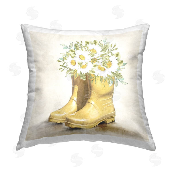 stupell industries Kim Allen | Sunny Daisy Boots Printed Throw Pillow