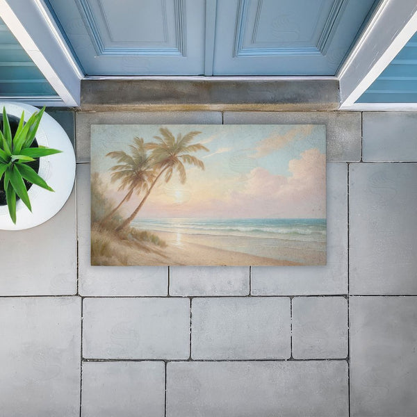 Stupell Industries Kim Allen | Sunset View Beach Palms Non-Woven Door Mat