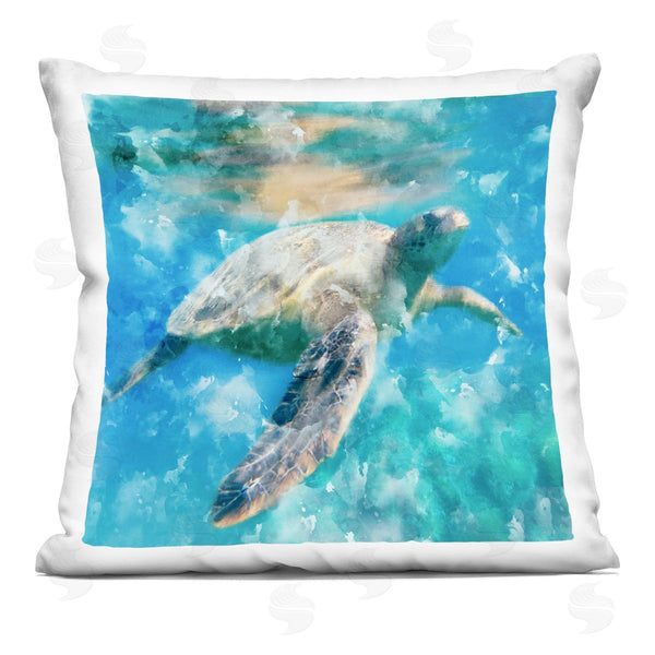 stupell industries Kim Allen | Swimming Sea Turtle Aquatic Reptile Design Printed Throw Pillow