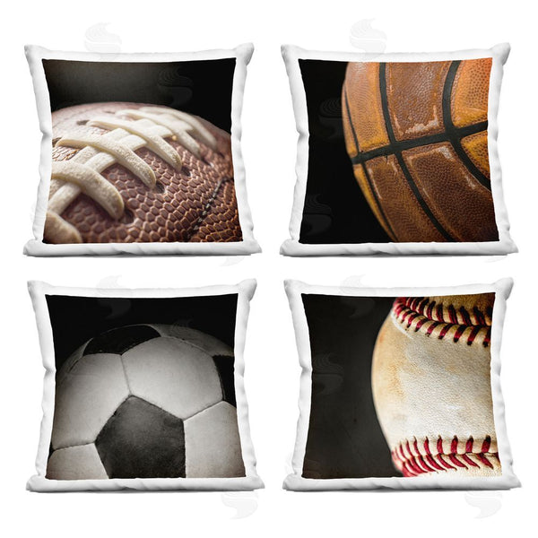 stupell industries Kim Allen | Team Sports Balls Closeups Printed Throw Pillow Set