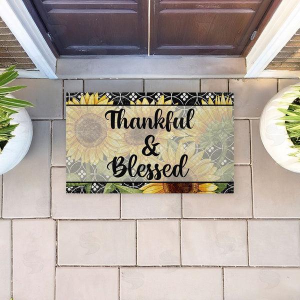 Stupell Industries Kim Allen | Thankful & Blessed Sunflowers Non-Woven Door Mat