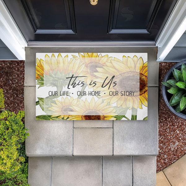 Stupell Industries Kim Allen | This Is Us Sunflower Sentiment Non-Woven Door Mat