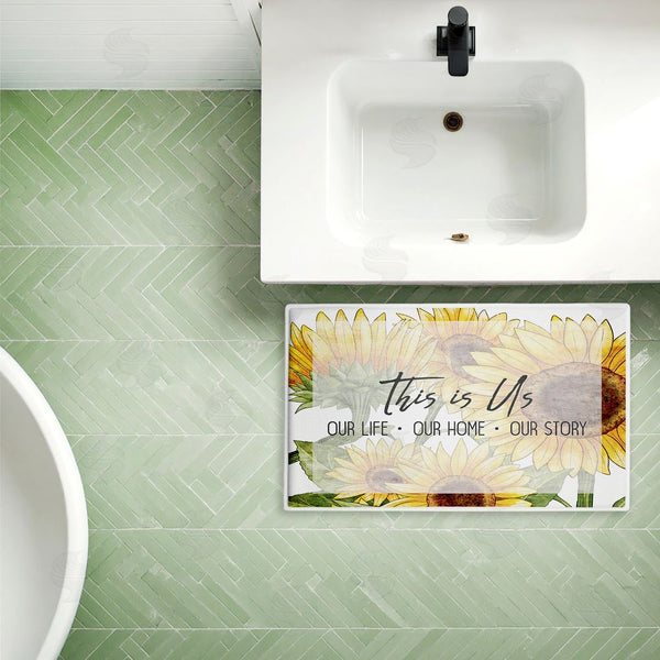 Stupell Industries Kim Allen | This Is Us Sunflower Sentiment Plush Bath Mat