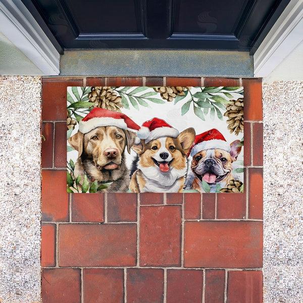 Stupell Industries Kim Allen | Three Christmas Hat Dogs Non-Woven Door Mat