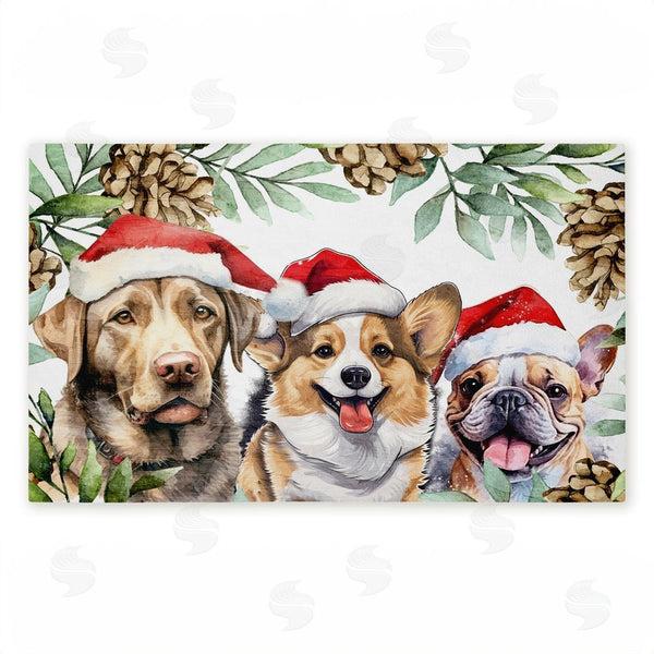 stupell industries Kim Allen | Three Christmas Hat Dogs Non-Woven Door Mat