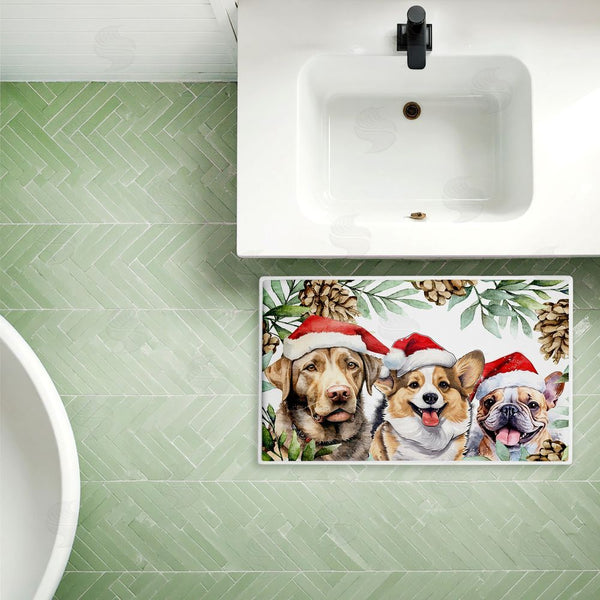 Stupell Industries Kim Allen | Three Christmas Hat Dogs Plush Bath Mat