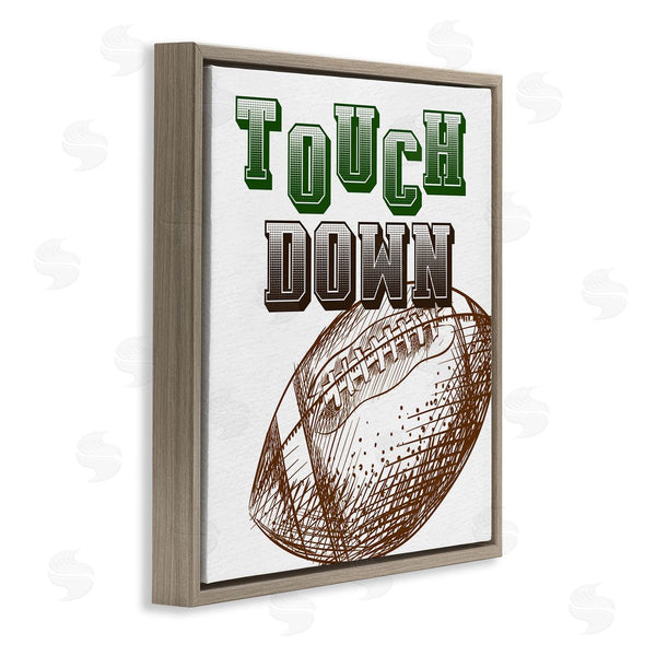Stupell Industries Kim Allen | Touch Down Football Sports Ball Green Varsity Typography Wall Art