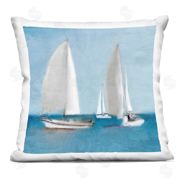 stupell industries Kim Allen | Tranquil Sailboats Floating Ocean Surface Scene Printed Throw Pillow