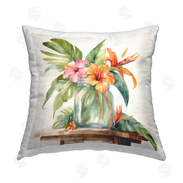Stupell Industries Kim Allen | Tropical Floral Jar Printed Throw Pillow