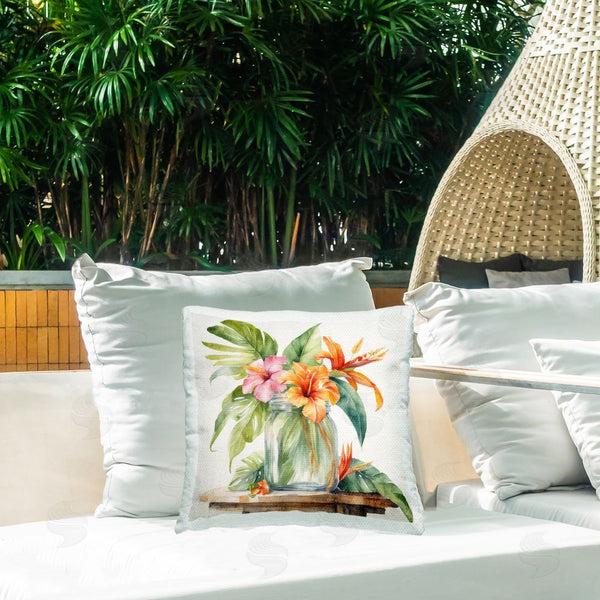 Stupell Industries Kim Allen | Tropical Floral Jar Printed Throw Pillow