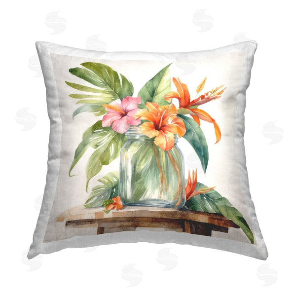 stupell industries Kim Allen | Tropical Floral Jar Printed Throw Pillow