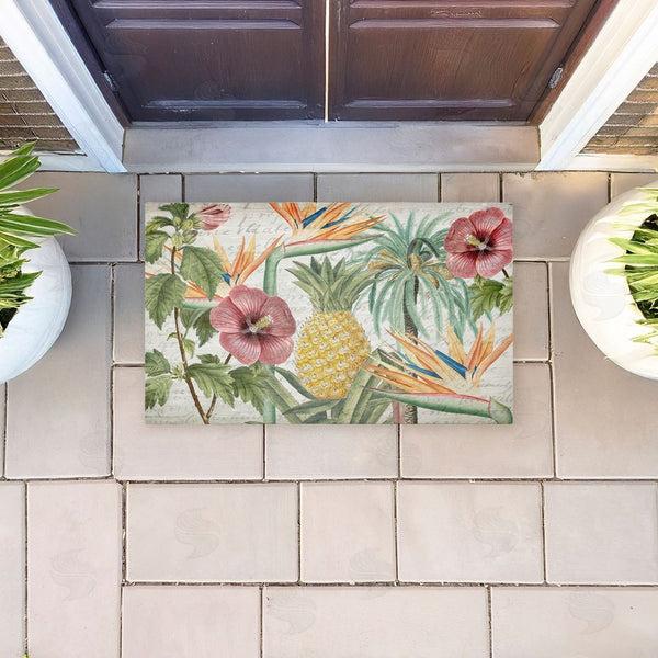 Stupell Industries Kim Allen | Tropical Flowers & Pineapple Non-Woven Door Mat