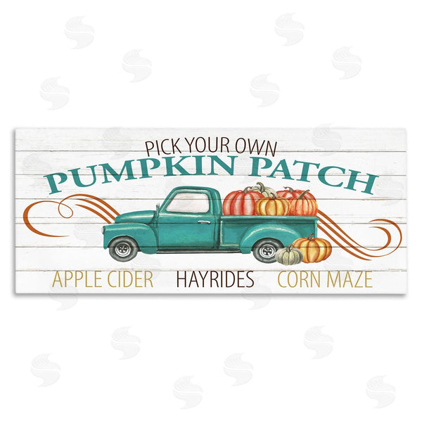 stupell industries Kim Allen | Turquoise Truck Autumn Harvest Pumpkin Patch Sign Wall Art