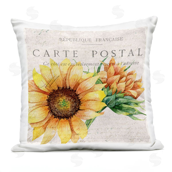 Stupell Industries Kim Allen | Vintage French Words Sunflower Floral Calligraphy Printed Throw Pillow