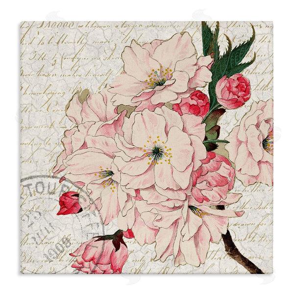 stupell industries Kim Allen | Vintage Pink Floral Arrangement Ornate Script Stamp Wall Art