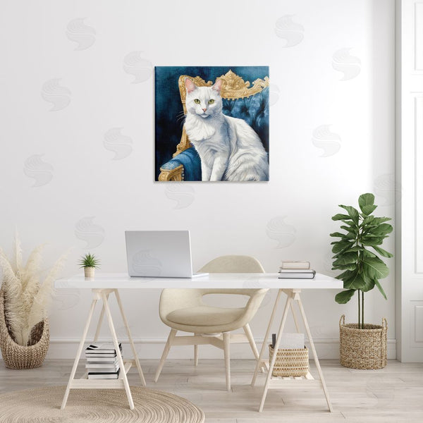 Stupell Industries Kim Allen | White Cat & Ornate Chair Wall Art