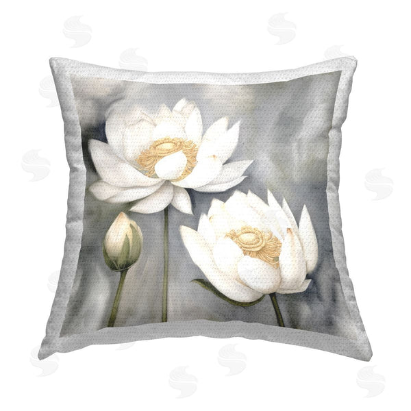 Stupell Industries Kim Allen | White Lotuses On Grey Printed Throw Pillow