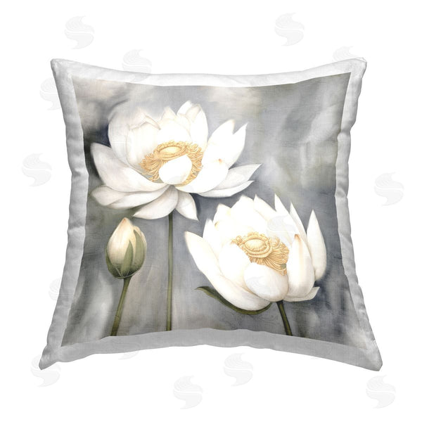 stupell industries Kim Allen | White Lotuses on Grey Printed Throw Pillow