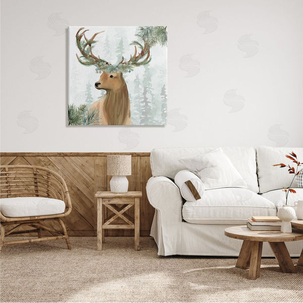Stupell Industries Kim Allen | Winter Forest Elk Festive Pine Antlers Woodland Trees Wall Art