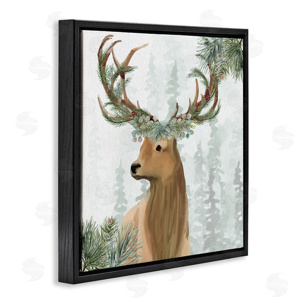 Stupell Industries Kim Allen | Winter Forest Elk Festive Pine Antlers Woodland Trees Wall Art