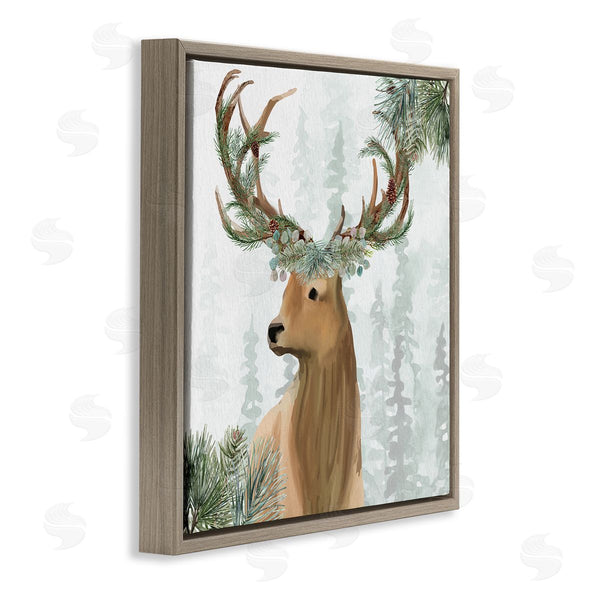 Stupell Industries Kim Allen | Winter Forest Elk Festive Pine Antlers Woodland Trees Wall Art