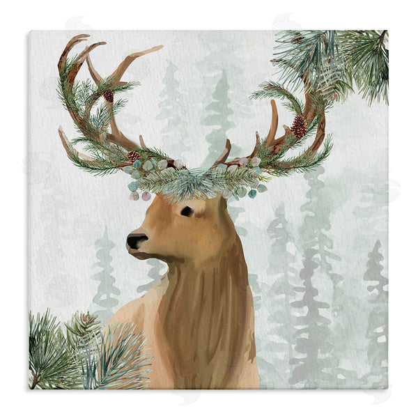 stupell industries Kim Allen | Winter Forest Elk Festive Pine Antlers Woodland Trees Wall Art