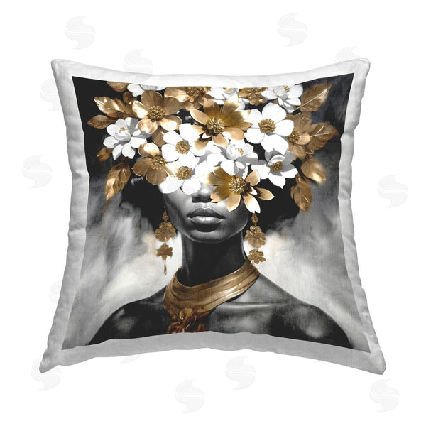 stupell industries Kim Allen | Woman & Gold Flowers Printed Throw Pillow