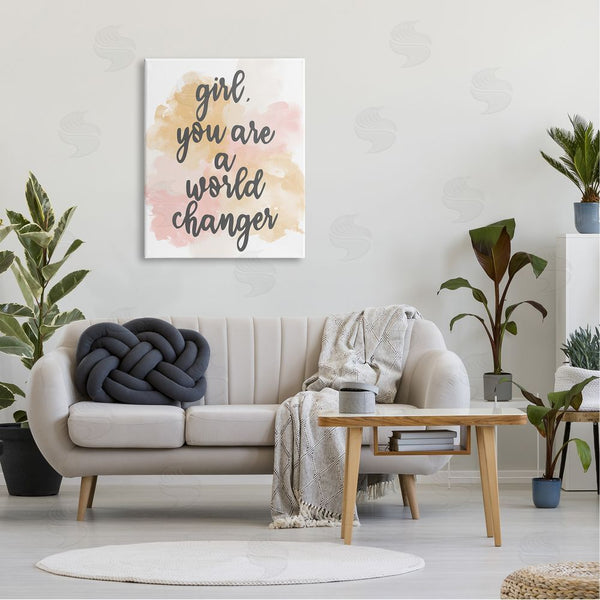 Stupell Industries Kim Allen | World Changer Girl Empowering Pastel Calligraphy Phrase Wall Art