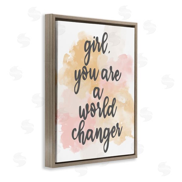 Stupell Industries Kim Allen | World Changer Girl Empowering Pastel Calligraphy Phrase Wall Art