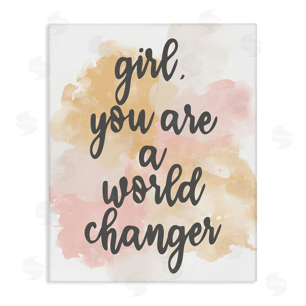 stupell industries Kim Allen | World Changer Girl Empowering Pastel Calligraphy Phrase Wall Art