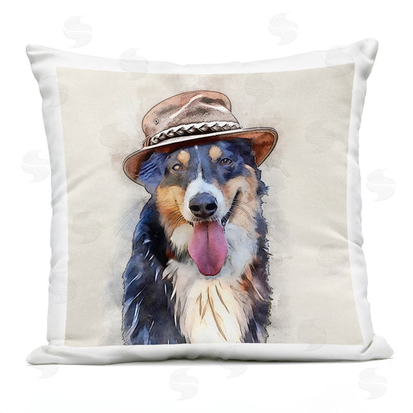 Stupell Industries Kim Curinga | Collie Dog Happy Hat Printed Throw Pillow