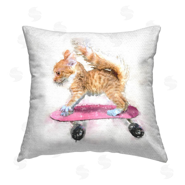 Stupell Industries Kim Curinga | Funny Kitten Pink Skateboard Printed Throw Pillow